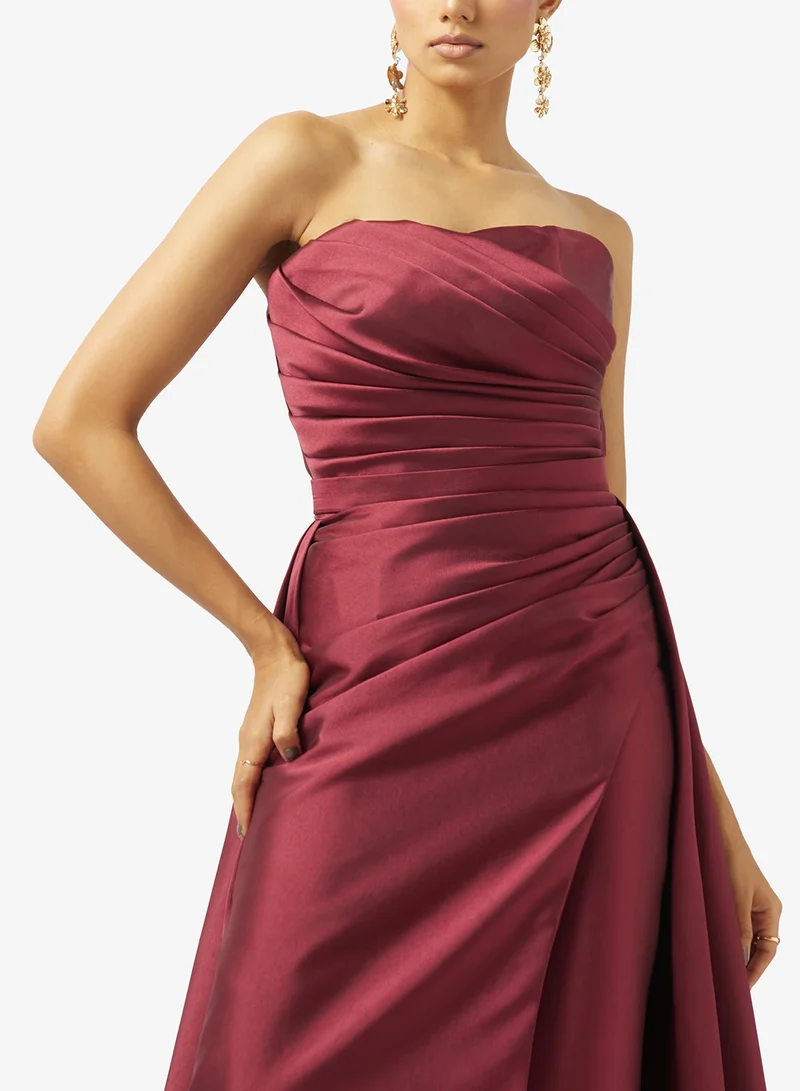 Akadia Fashion  OFF SHOULDER PLEATED BUST TAFFETA DRESS for Women | Best Price UAE